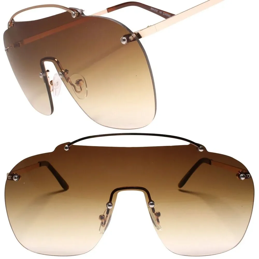 Rimless Mono Lens Brown Aviator Sunglasses